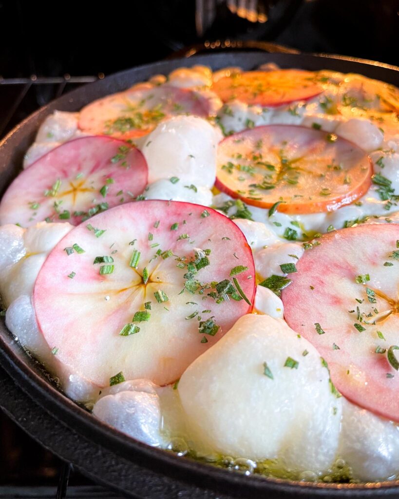 cast iron focaccia with apples and rosemary