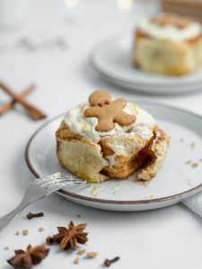 Gingerbread Cinnamon Rolls with Maple Frosting